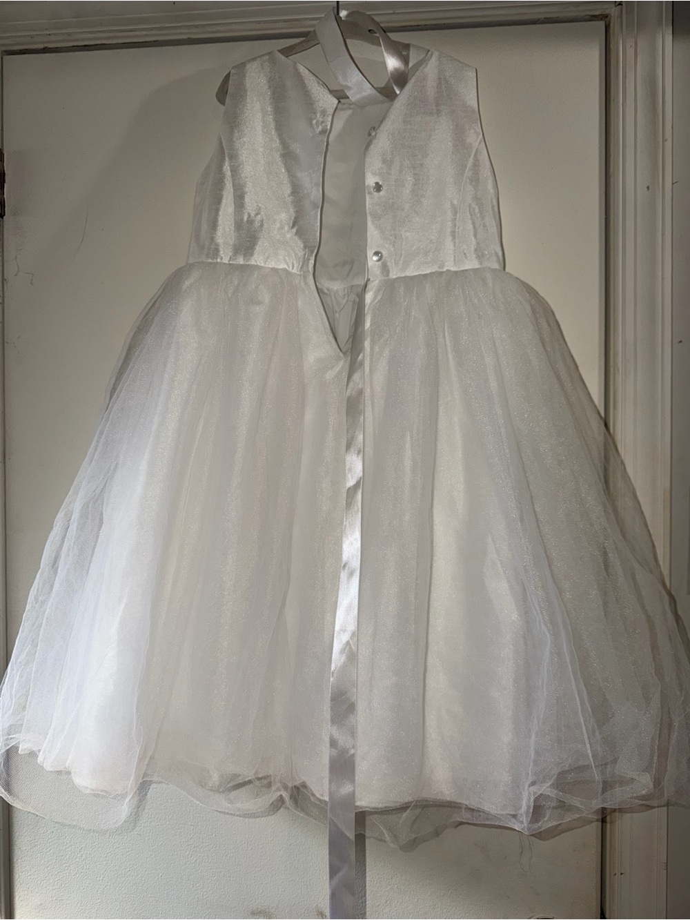 David's Bridal Ivory Satin and Tulle Flower Girl Dress - Picture 5 of 5